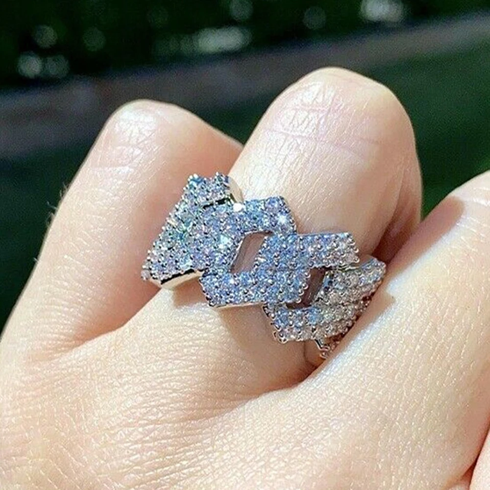 

Huitan Gorgeous Chain Linked Design Finger Ring for Women Full Dazzling CZ Stone Bridal Wedding Party Fashion Jewelry New Item