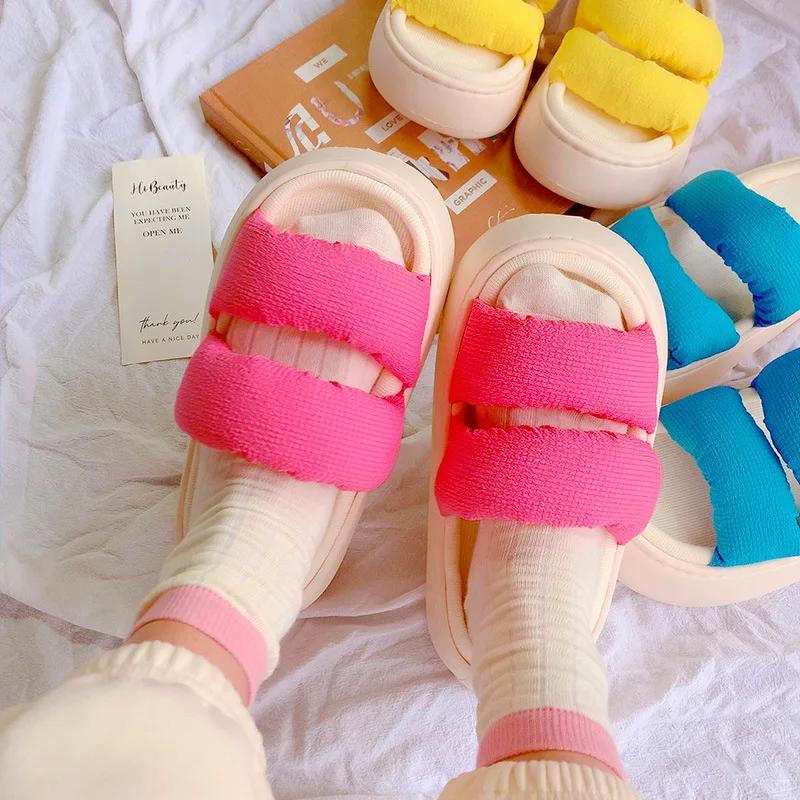 

2022 Fashion Spring Summer Cotton Linen Women Slippers EVA 4cm Thick Sole Indoor Home Ladies Sandals Slides Shoes Free Shipping