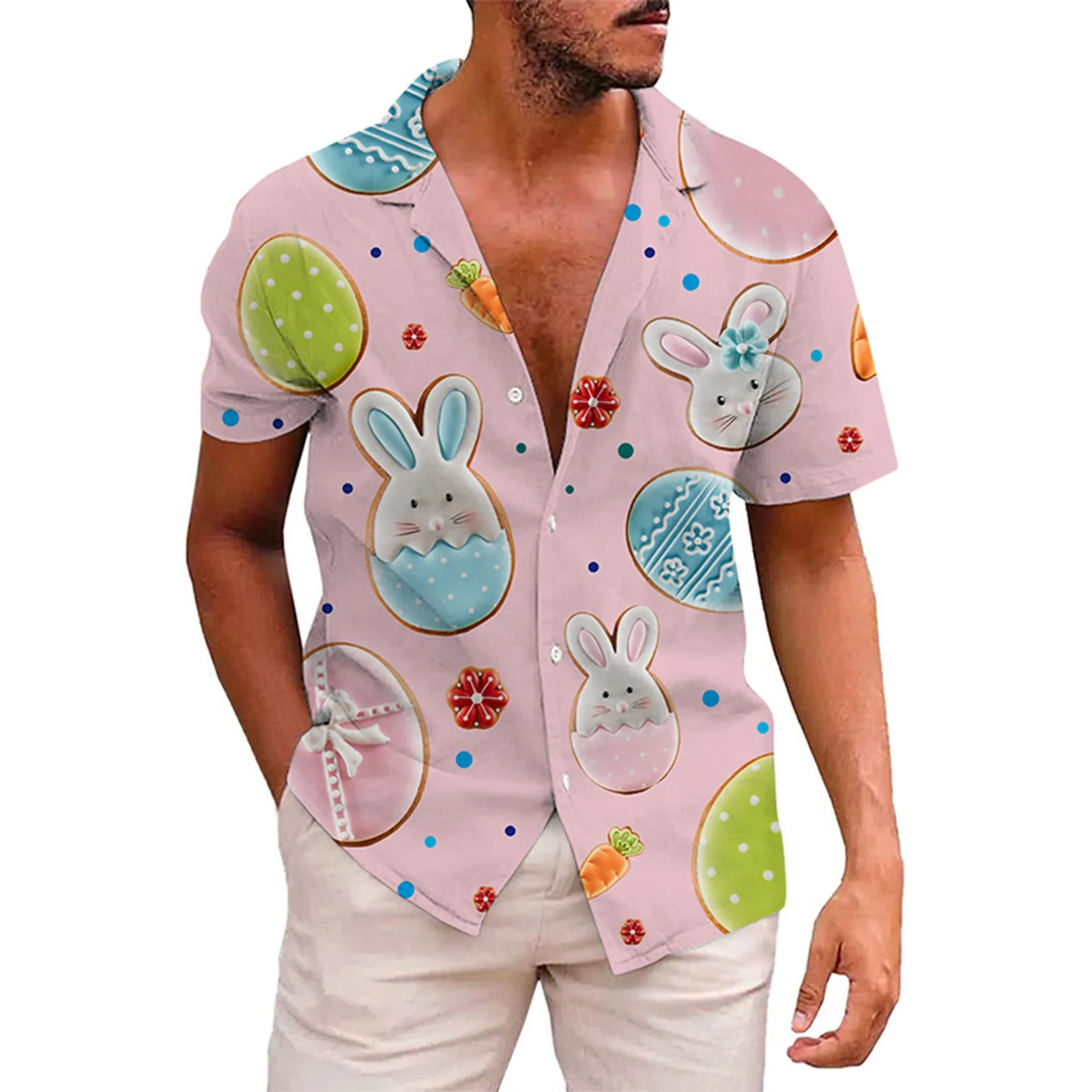 Мужская весенне-Весенняя рубашка с коротким рукавом Повседневная Yelow 3d рисунком