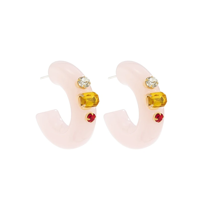 

C-shaped Pink Acrylic Earrings For 2022 Stock
