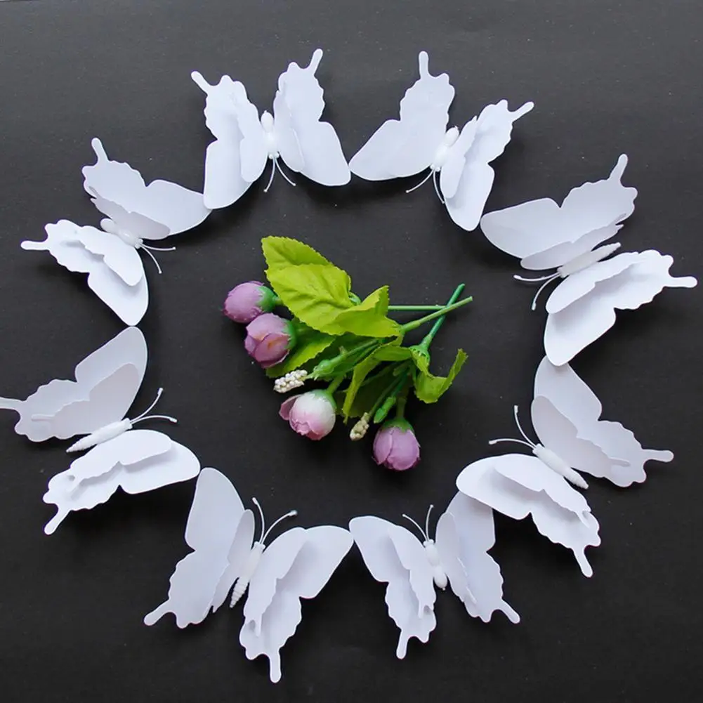 

12pcs/set 3D Double layer Pterosaur butterfly Wall Sticker Home decoration for wedding large Butterflies Magnet Fridge stickers