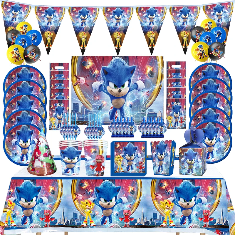 

20PCS Cartoon Sonic Party Supplies Boys Birthday Party Disposable Tableware Set Paper Plate Cup Napkins Baby Shower Decorations