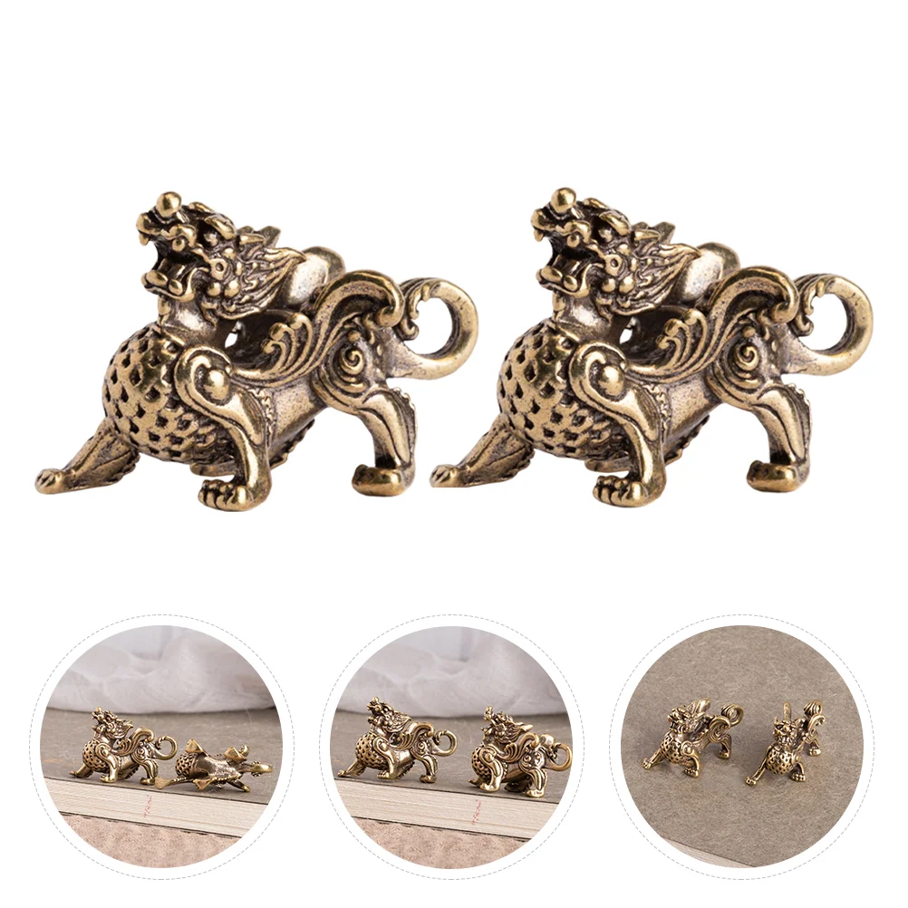 

Brass Kylin Statue Animal Figurine Miniature Pendant Figurines Sculpture Decor Home Luck Decorations Charm Pocket Pi Yao