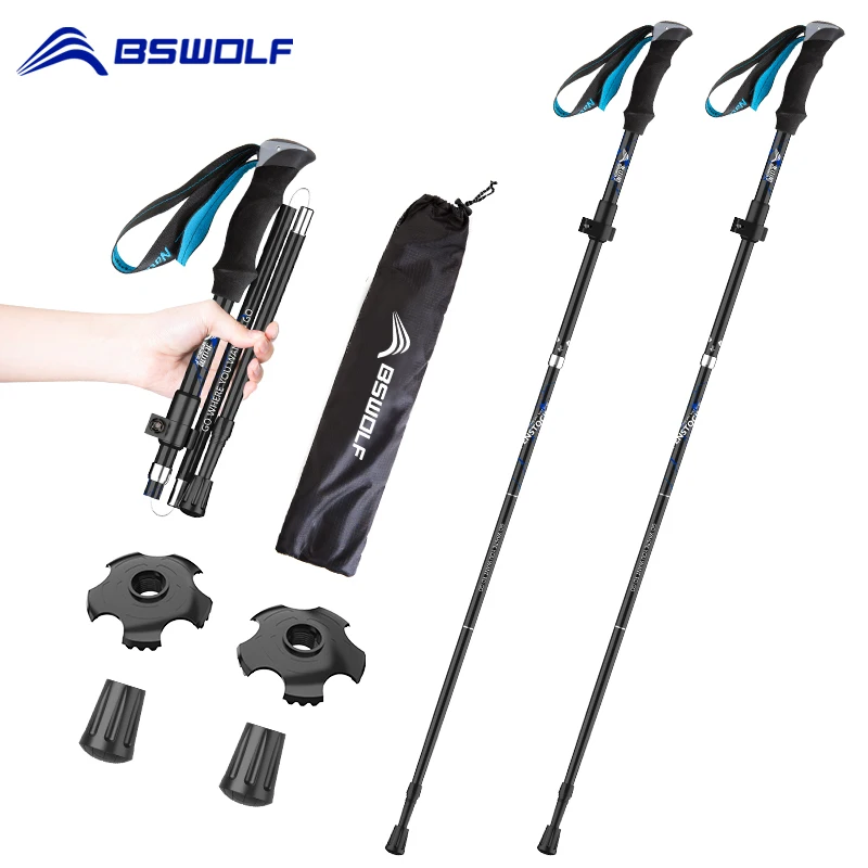 BSWOLF 2Pcs Ultralight Trekking Poles Walking Sticks Hiking Canes Folding Aluminum Walking Pole Nodic Walking Sticks