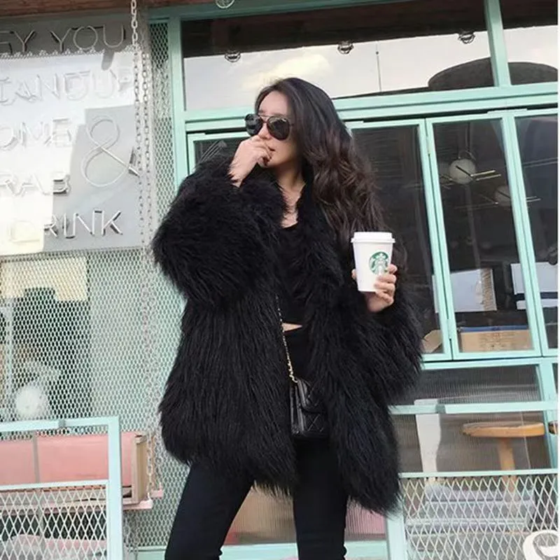 Fur Coat Women Fall Winter Fashion Thick Warm Mid-Length Faux Fur Coat Women Winter Coat Women