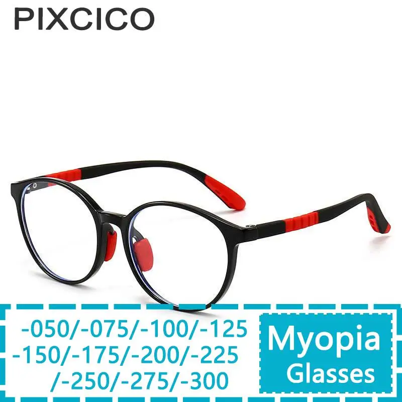 

R54668 Retro Ultra-Light Round Children Anti-Blue Light Glasses Brand Youth Silicone Simple 0~-50~-75~-100~-150~-175~-200~-300