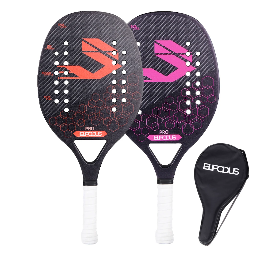 2022 New 3K Full Carbon Fiber Beach Tennis Racket High Quality  Rough Surface Racquet for Adult with Protective Bag Cover