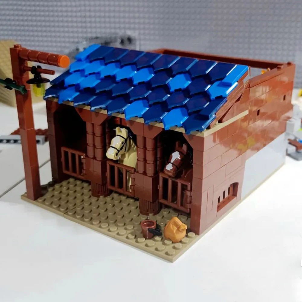 Продажа UG 50105 креативный эксперт Moc средневековый город стабильный замок слесарный уличный вид блоки модульная модель строительные блоки игрушки ...