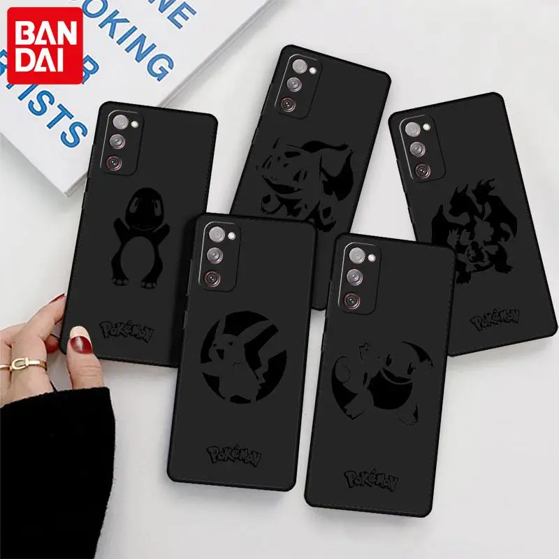 

Черный чехол с покемоном Пикачу для Samsung Galaxy S21 S20 FE S22, Ультратонкий корпус S10 Lite S8 S9 Plus 10e S7 Edge, чехол для телефона