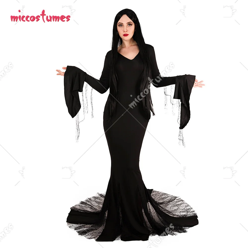 Women's Gothic Ghost Vampire Dress Morticia Addams Cosplay Costume for Women Halloween Cosplay Costume