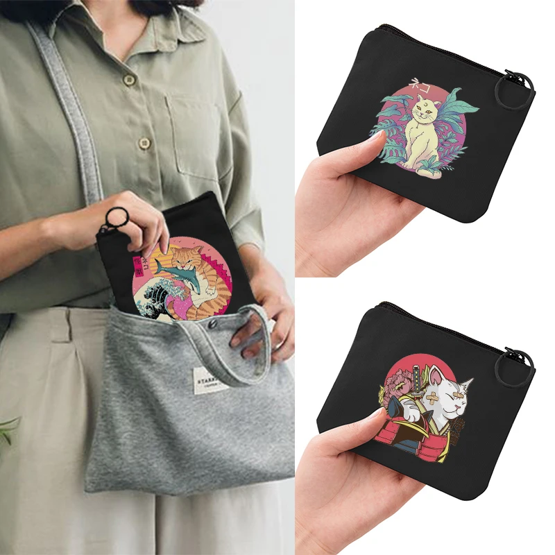 

Girls Purse Samurai Cat Classic Women Canvas Coin Purse Zip Wallet Small Mini Bag Case Pouch Holder Retro Money Bags Gift