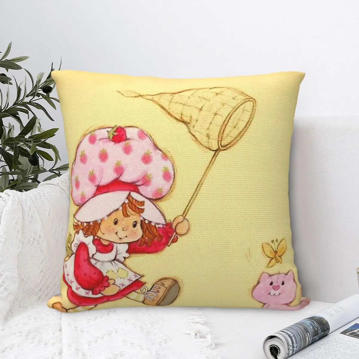 

80s Aesthetic Catching Butterflies Cojines Strawberry Shortcake Throw Pillow Case Cushion Covers Home Chair Decorative Backpack