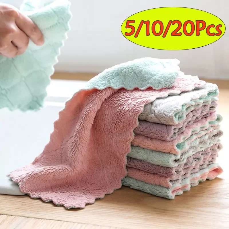 

5-20Pcs Absorbent Kitchen Towels Soft Microfiber Cleaning Cloths Non-stick Oil Dish Cloth Rags For Kitchen Household Dish Towel