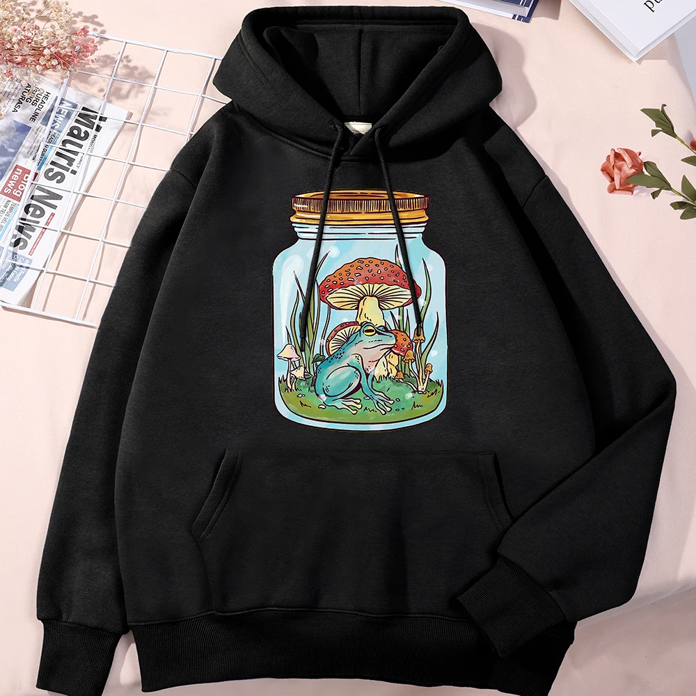 

Cottagecore Cute Frog With Mushrooms In Mason Jar Man Hoody Casual Aesthetic Sweatshirt Korean Fashionhoodietrend Sports Men Top