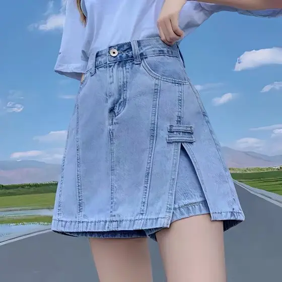 

Женская джинсовая юбка, шорты, женская одежда, Корейская уличная одежда на лето, короткий трендол, Y2k, модные горячие штаны Zevity