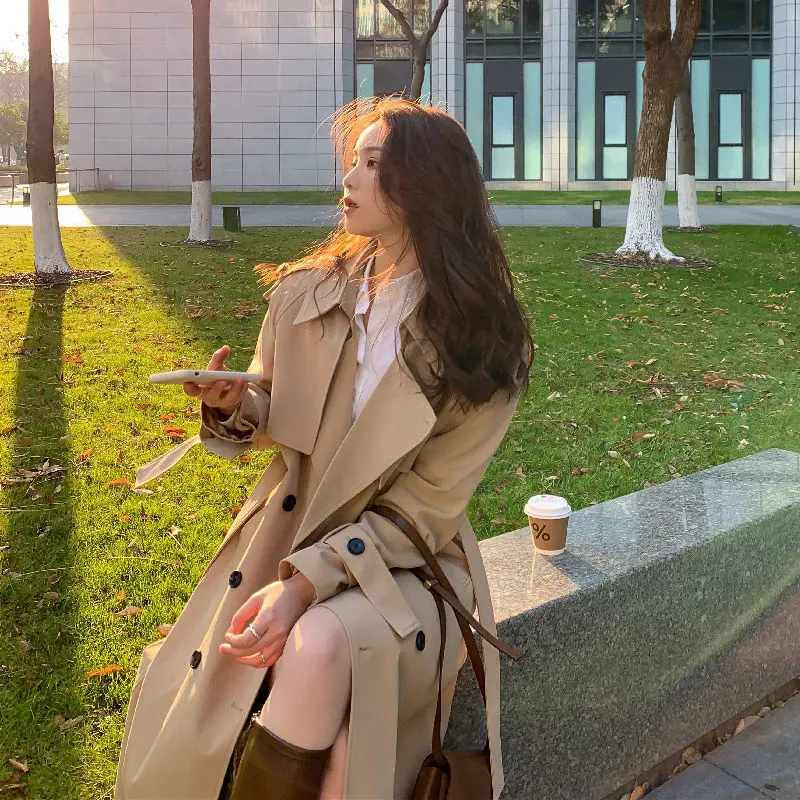

2023 Spring Woman Long Trench Coat Fashion Korean Streetwear Loose Cloak Casual Elegant Khaki Black Women's Windbreaker Coat New