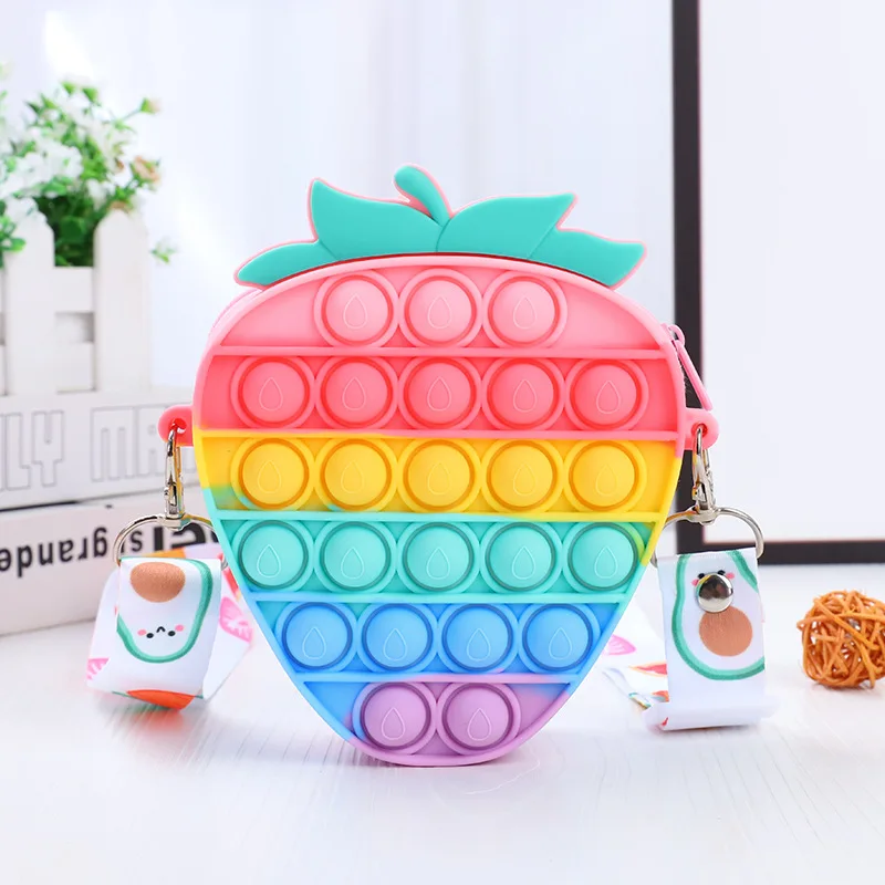 

New Decompression Fruit Shoulder Bag Squishy Push Bubbles Cartoon Zero Wallet Pop It Fidget Toys Soft Gifts Squeeze Toy for Kids