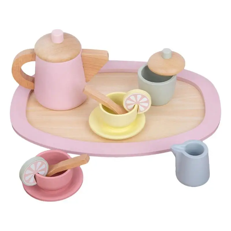 

Kids Afternoon Tea Set Wooden Toddler Tea Party Set Portable Wood Tea Party Kitchen Accessories Hand Exercise Toys Wood Set For