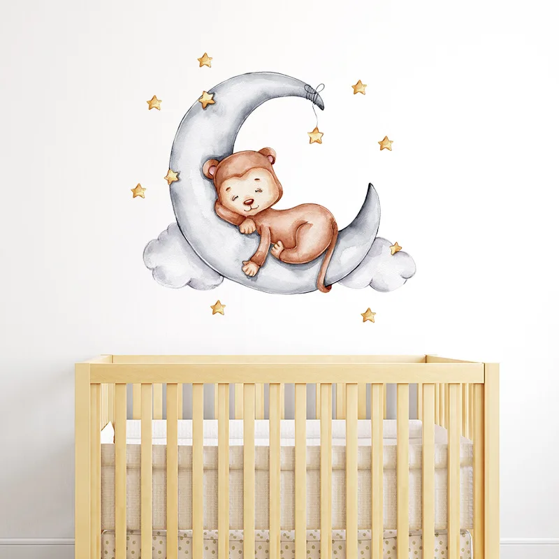 

Мультяшные обезьяны сон на Луне, настенные наклейки, наклейки на стену для детской комнаты, детской спальни, декоративные наклейки, наклейк...