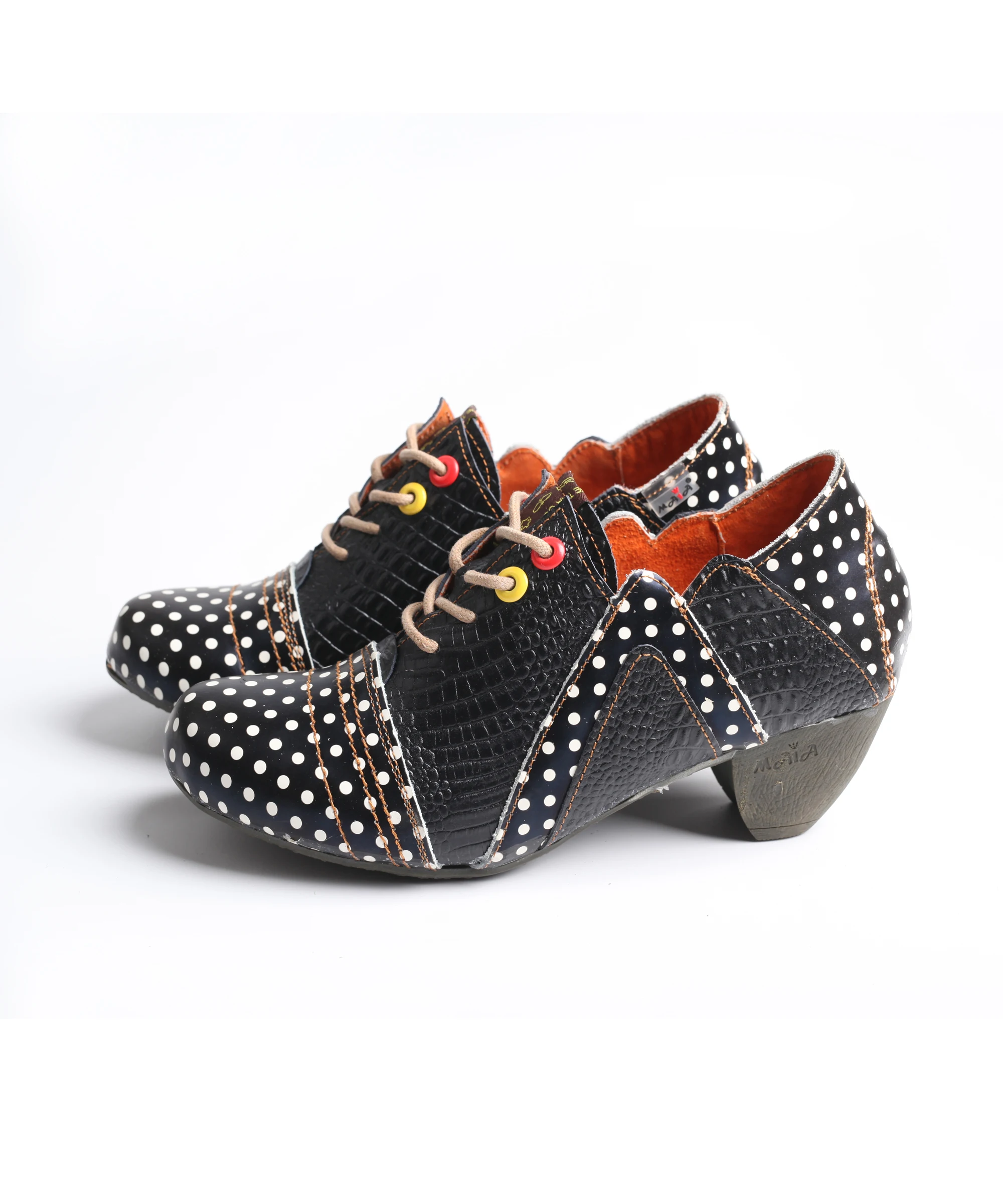 Explosive Women's Retro Style Polka Dot Leather Strap Heels