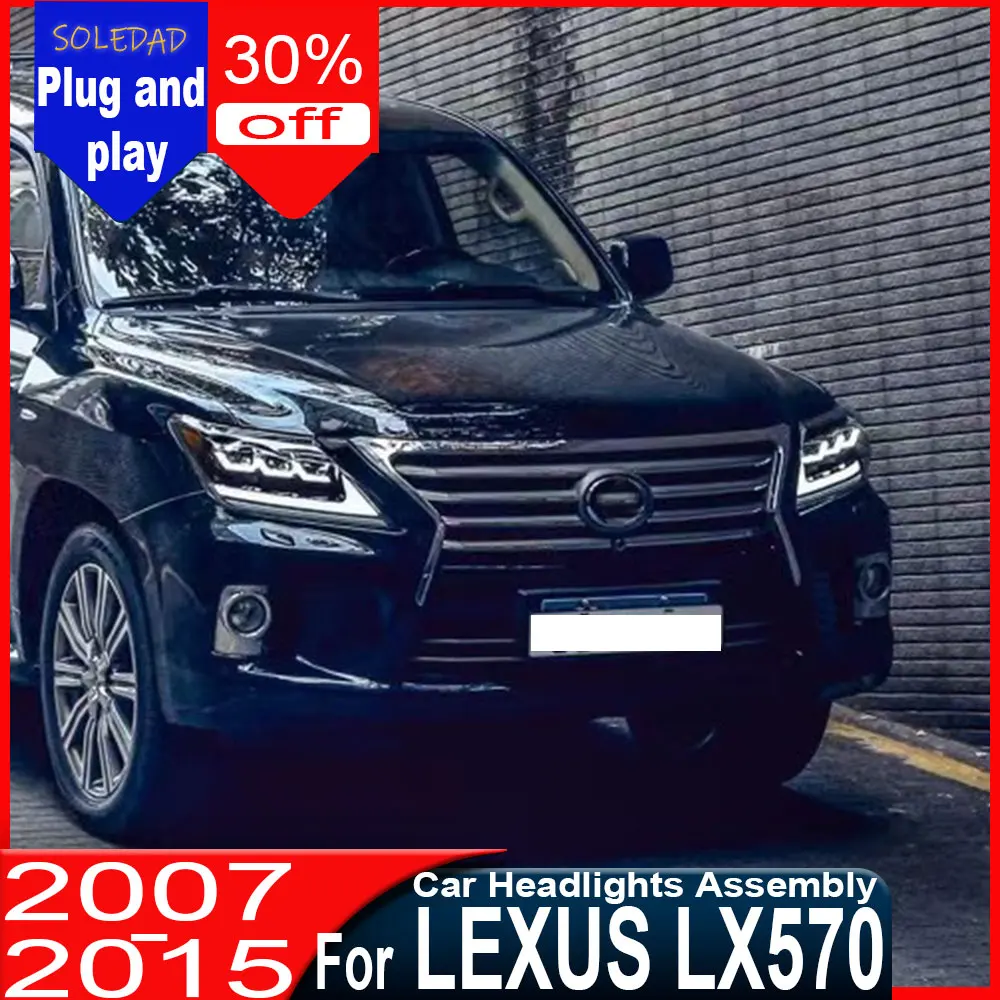 Фото Комплект фар для тюнинга автомобиля LEXUS LX LX570 2007-2015: обновленный стиль, полностью светодиодные фары, динамические ДХО, передние фонари с сигналами поворота №1