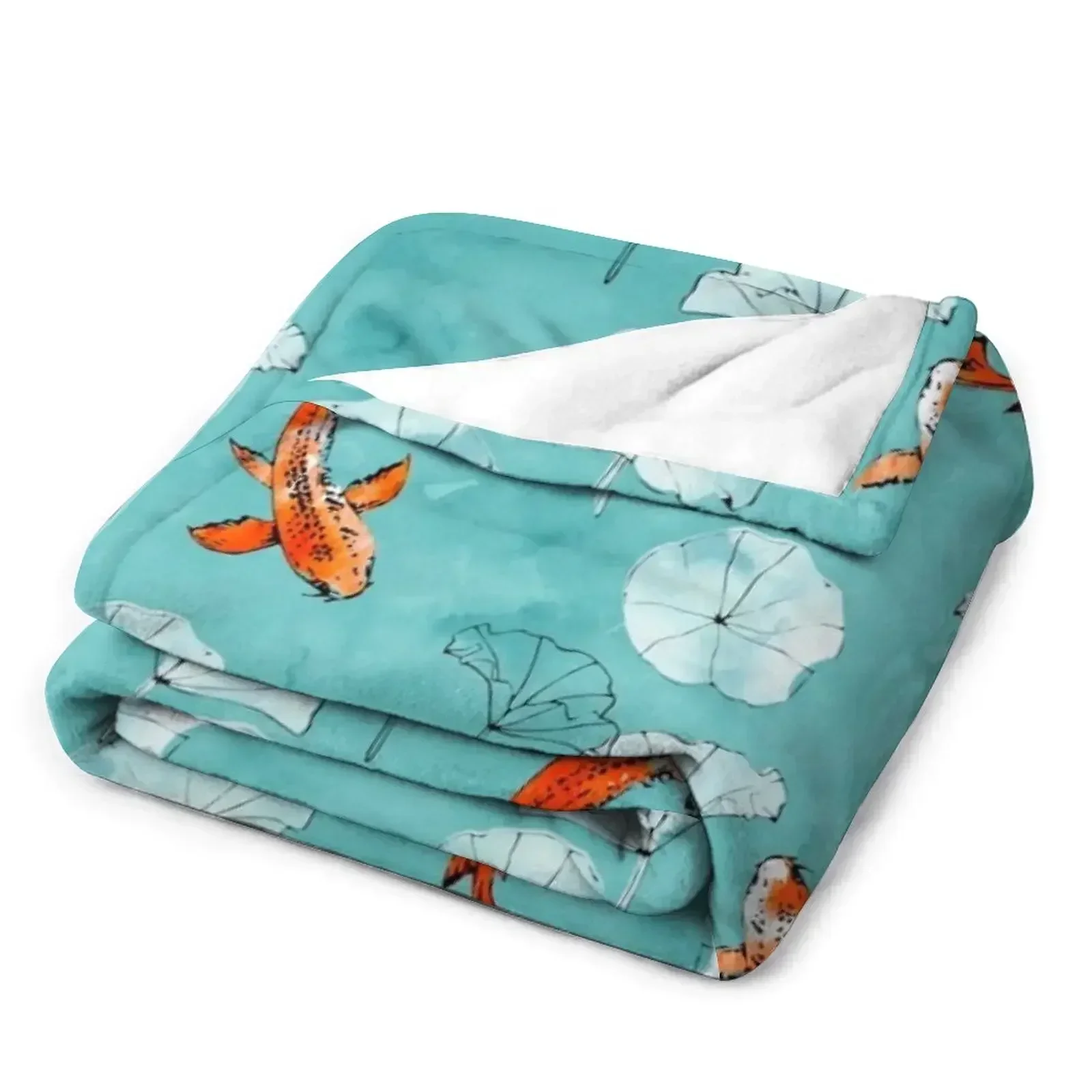 Waterlily koi в бирюзовом цвете одеяла для ребенка мягкие клетчатые диванные полярные