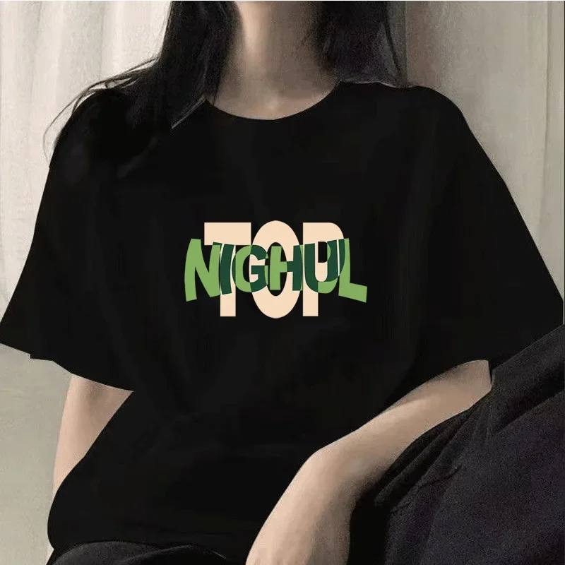 Pure Cotton Short Sleeves T-Shirt Women's Loose-Fit Summer New Style Shoulder Sensibility Heavy Couple Top Crew Neck Design