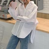 2023 Spring Autumn Women Shirts White Plain Loose Oversized Blouses Female Tops Loose Korean Style Blusas Pockets 5