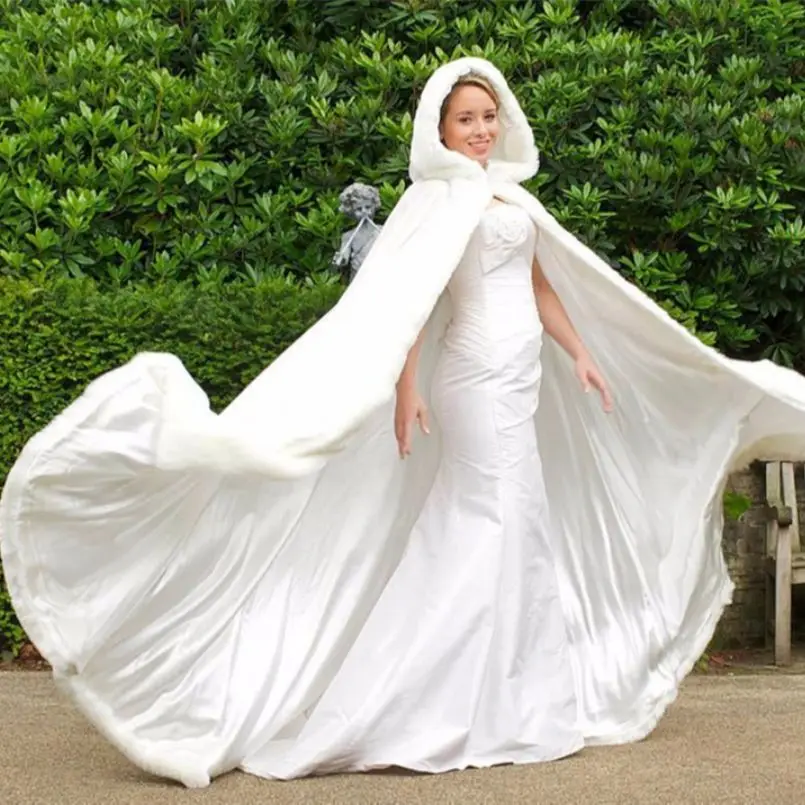 Winter Long warm Wedding capes white wedding cloak Floor Length Bride shawl Faux fur cape coat adult Bridal Wrap