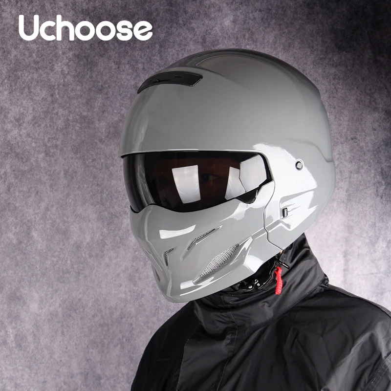 

UCHOOSE Multi-purpose Retro Helmet Detachable Combination Helmet Motorcycle Locomotive Personality Half Predator Helmet