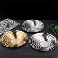 korean stainless steel plate set bbq food dishes golden round tray western dessert fruits plate 201304 dinnerware for camping