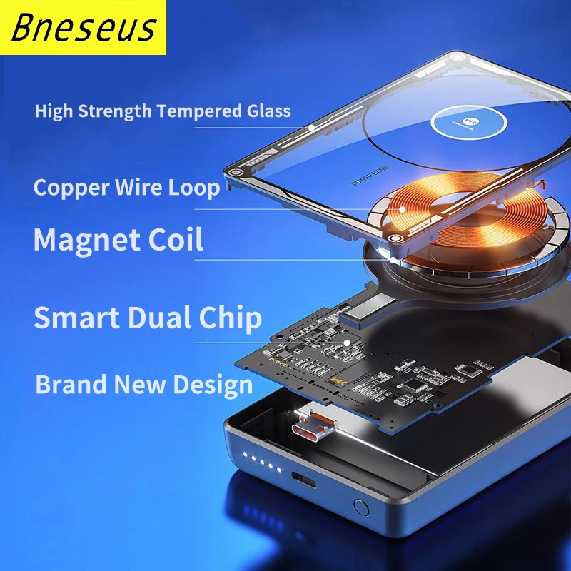 New 10000mAh Transparent Magnetic Power Bank Magnetic 15W Wireless Fast Charger For iphone 12 13 External Auxiliary Battery Pack