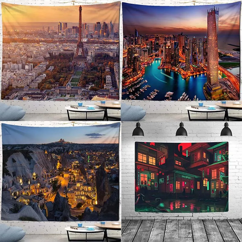 Городская ночь искусственный офис гостиная гобелен украшение для стен дома