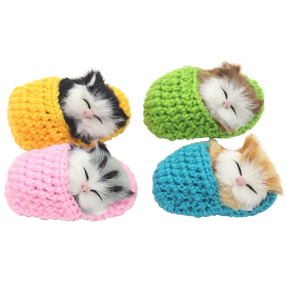 

Baochang 4Pcs Sleeping Cat in Slipper Doll Toy Mini Kitten in Shoe with Miaow Sound Car Decor Home Decor Hand Toy Gift