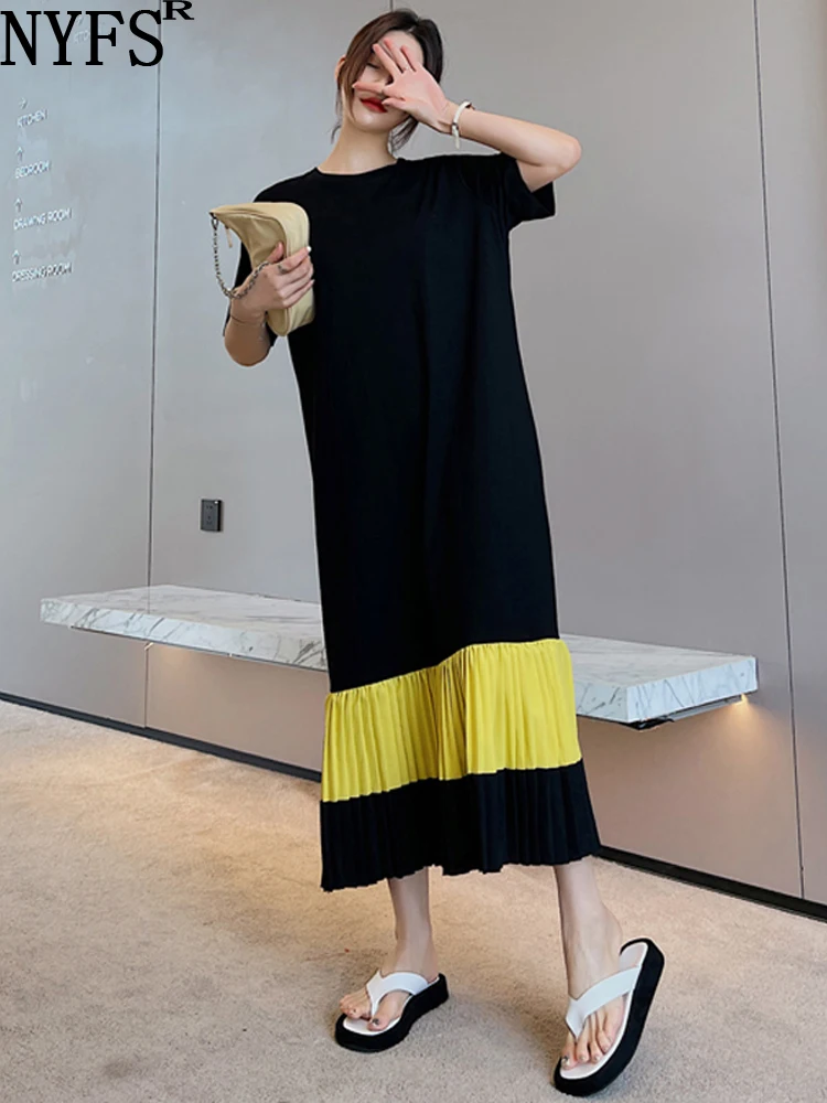 Женское длинное платье в полоску NYFS составного кроя с коротким рукавом Корейском