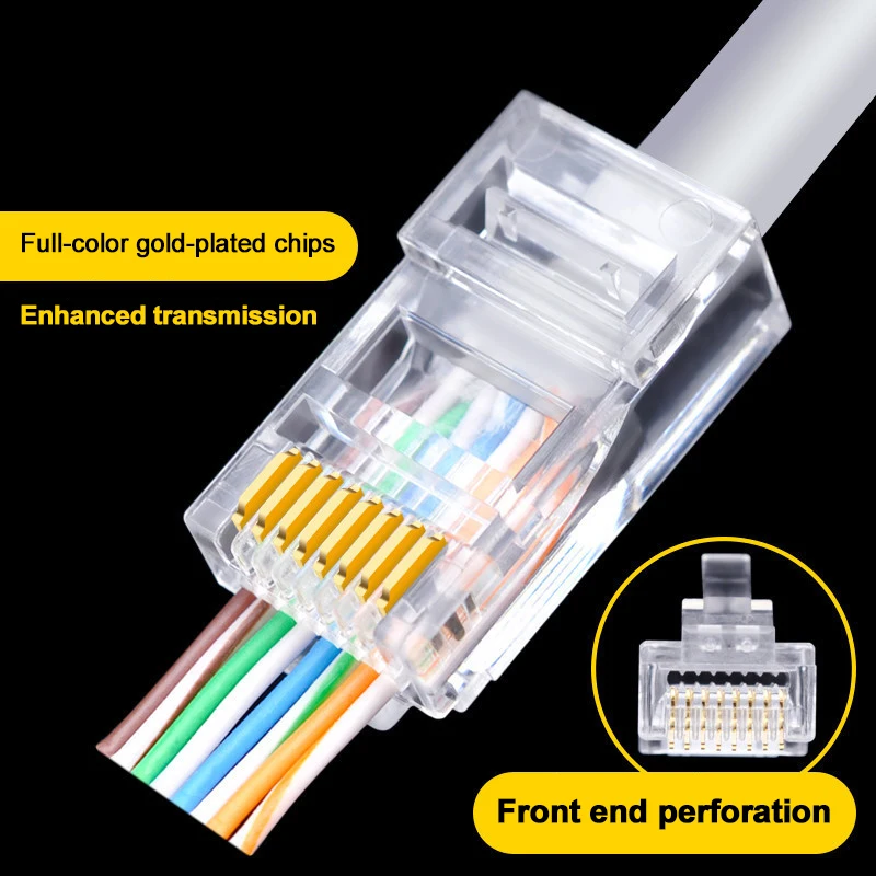 

100Pcs RJ45 Network Connector 8P8C RJ45 Ethernet Cable Crystal Heads CAT5 Cat5e LAN Internet Modular Wire Plug Socket Adapter