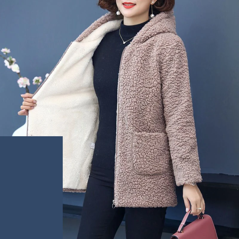 Mother's winter coat, cotton coat, middle-aged women's  cashmere thickened fleece, wool cotton jacket women's autumn winter