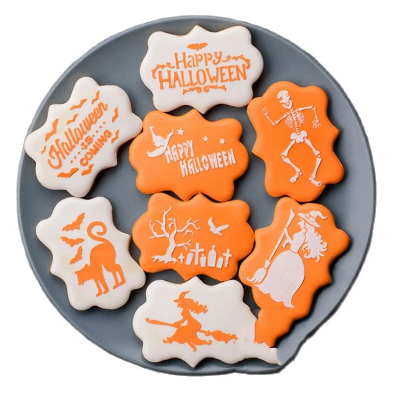 

Happy Halloween Cookies Stencil Cutter Coffee Cake Stencils Template Biscuits Fondant Mold Cake Decorating Tools Bakeware