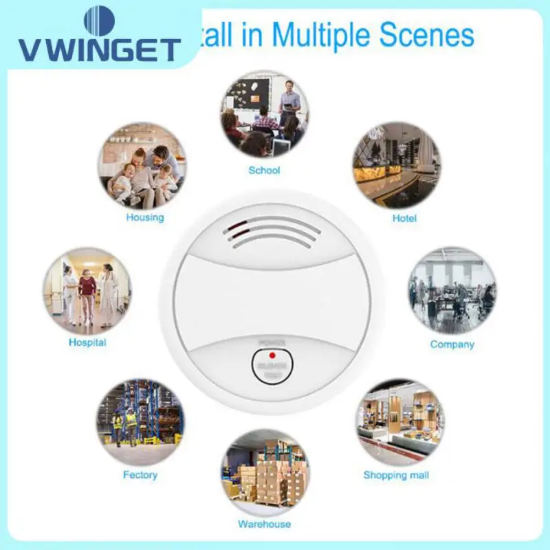 

Pressing Fire Alarm Home Security System App Notification Standalone Sensor Timing Tuya Smoke Detector Smart Life Red Led Flash