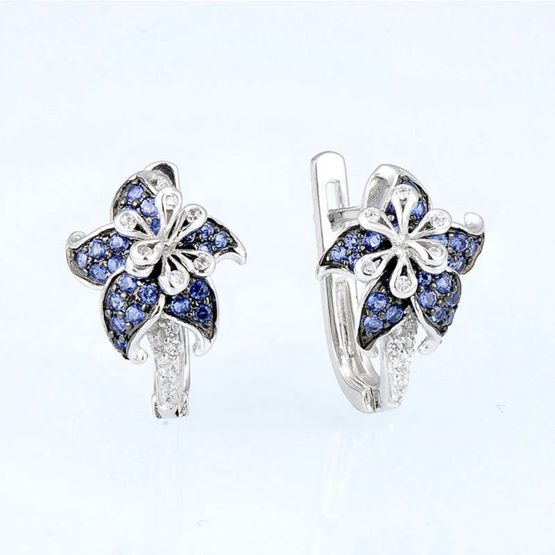 

Exquisite Silver Color Earrings For Women Elegant Inlay Blue Glass Filledia Flower Fashion Jewelry Accessories D3T414