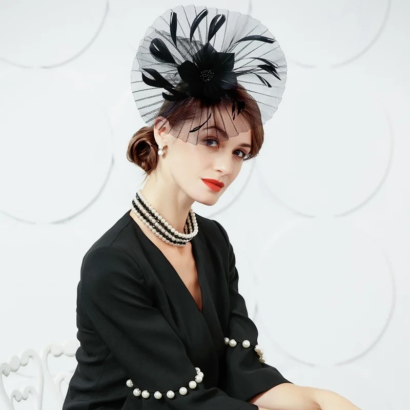 

EE summer new designer original fashion elegant British flower feather hat women's summer