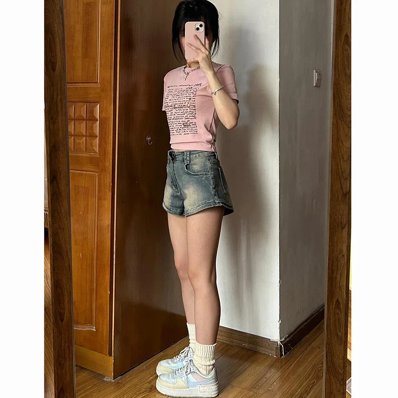 Американские винтажные джинсовые шорты Gyaru женская верхняя одежда тонкие