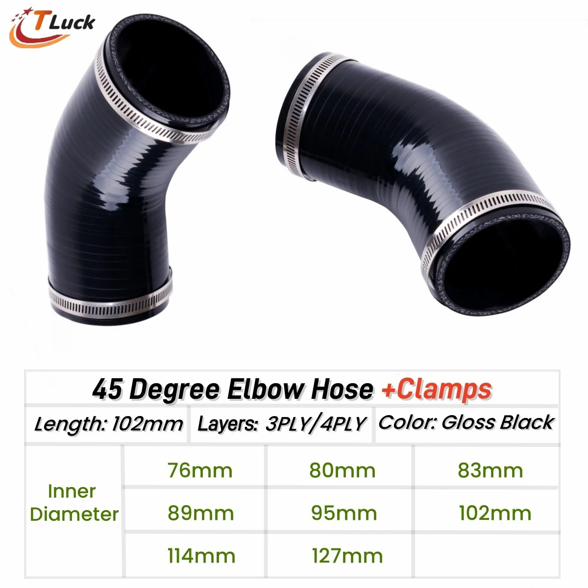 

1 шт. 45 ° Угловой шланг 45 градусов, универсальная силиконовая трубка охлаждающей жидкости, труба интеркулера ID76 мм, 80 мм, 83, 89, 95 мм, 102 мм, 114 мм, 127 мм, 2 зажима