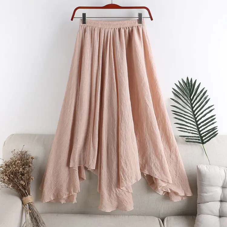 

Linen Skirt Women's Spring Summer 2022 New women Midi Solid Color Irregular Pleated blue black big swing mermaid Skirt