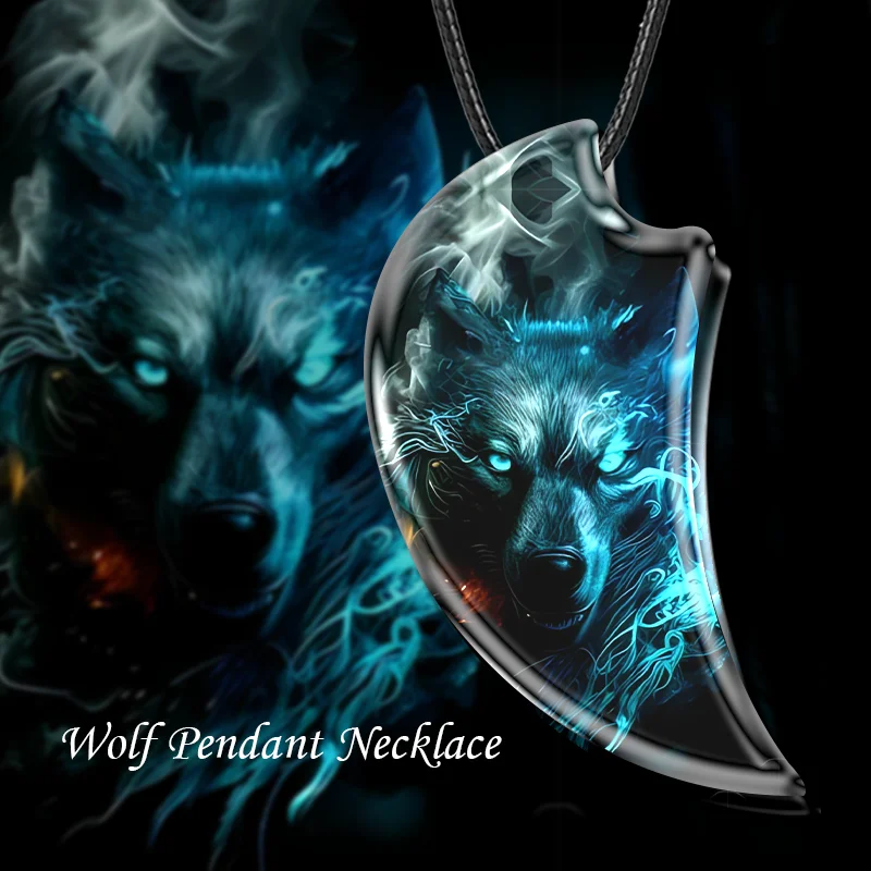 

Fashion Men's and Women's Wolf Necklace Resin Landscape Pendant Animal Necklace Gothic Vintage Necklace Anniversary Gifts