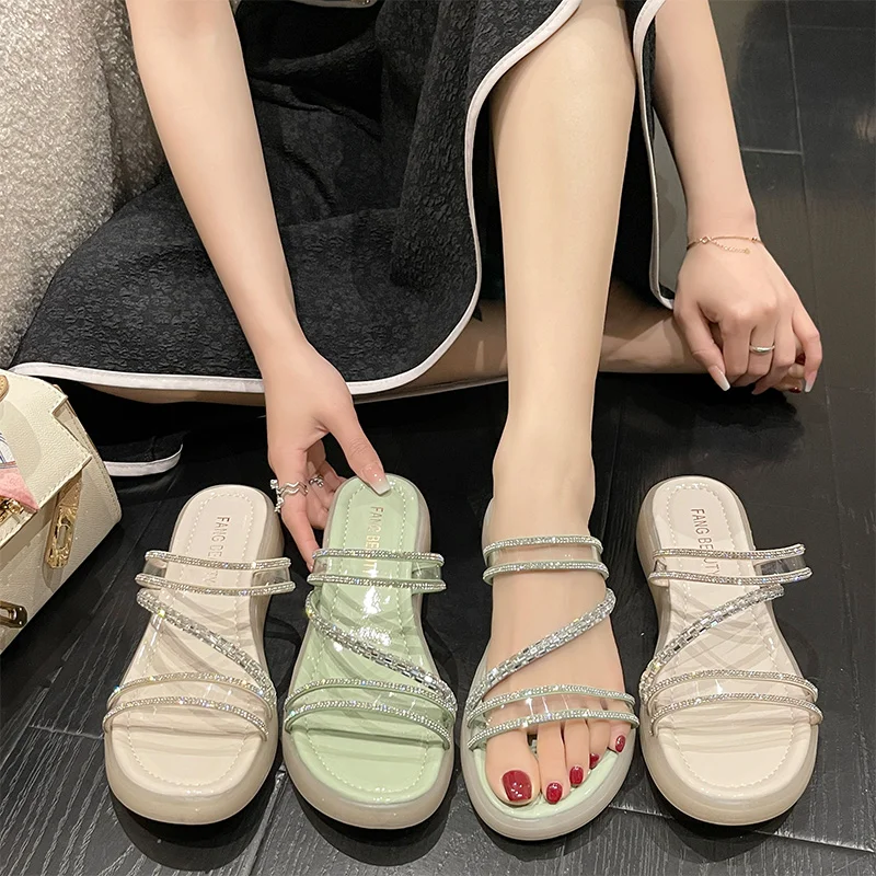 

Flat Sandal Shoe Espadrilles Platform Summer Heels Suit Female Beige Med Soft Clogs Wedge All-Match Two Weare 2022 Women's Witho
