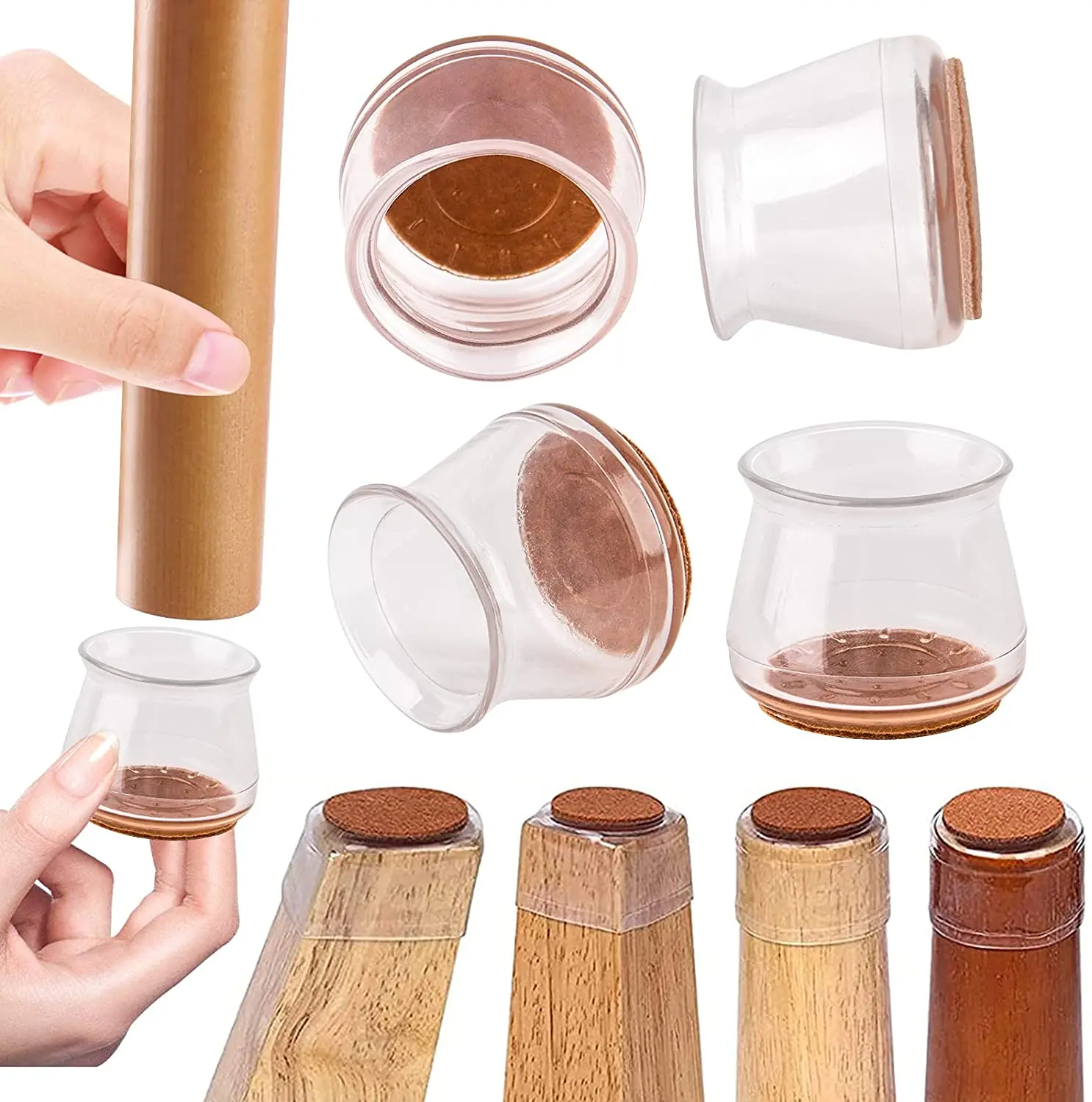 

16/24/32pcs Chair Leg Covers Felt Bottom Soft Silicone Furniture Foot Protector Pads Anti-slip Table Legs Floor Protection Mat