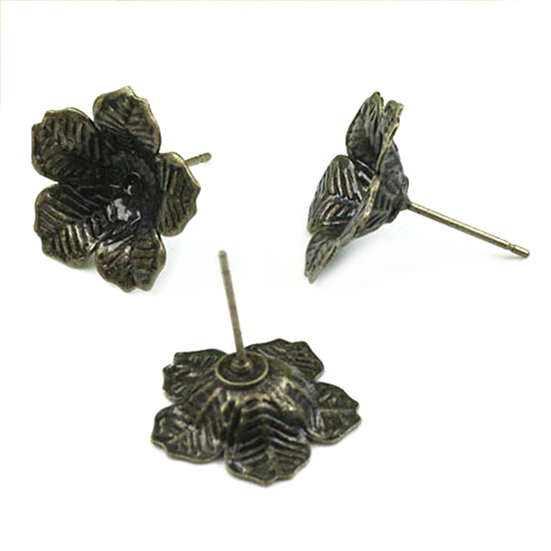 

10X 16mm Copper plating green patina floret earpins popular earrings wholesale