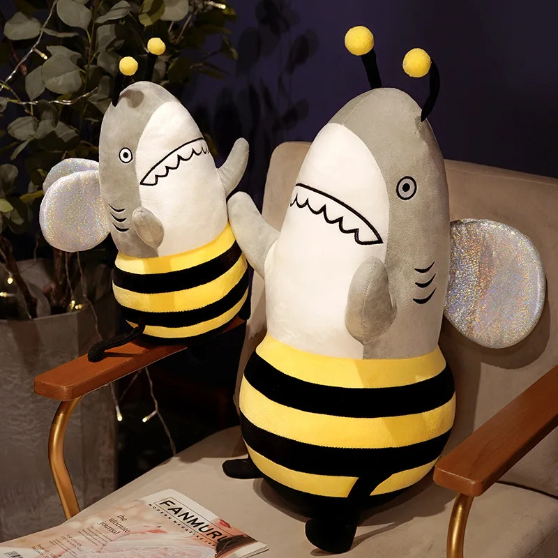 

35-65cm Cute Shark & Bee Plush Toy Stuffed Animal Soft Shark Bee Doll Throw Pillow Cushion for Kids Toys Birthday Christmas Gift