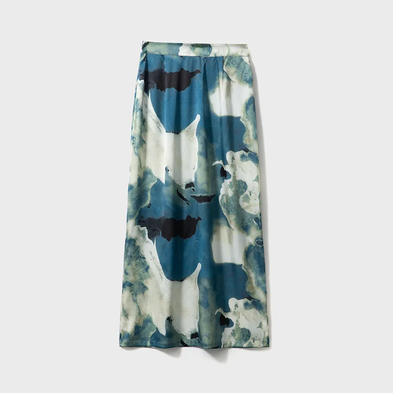 High Quality Ink Printing and Dyeing Pieding 6A Silk Stretch Satin Anti-Wrinkle Hand-Painted Skirt Spring New